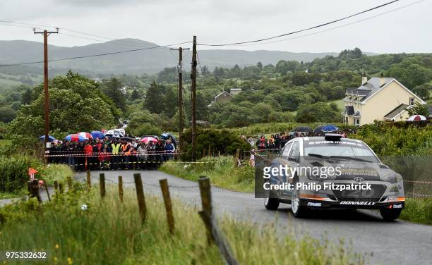 Letterkenny , Ireland - 15 June 2018; Eugene Donnelly and Mark Kane in a Hyundai i20 R5 during stage 1 Breenagh of the Joule Donegal International...