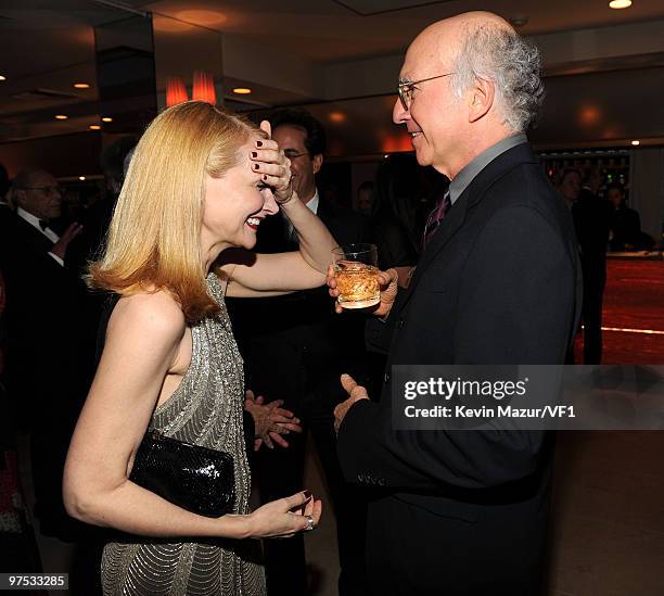 Actors Patricia Clarkson and Larry David attend the 2010 Vanity Fair Oscar Party hosted by Graydon Carter at the Sunset Tower Hotel on March 7, 2010...