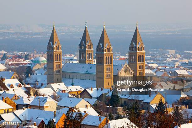 elevated view over pecs cathedral - pecs hungary stock pictures, royalty-free photos & images