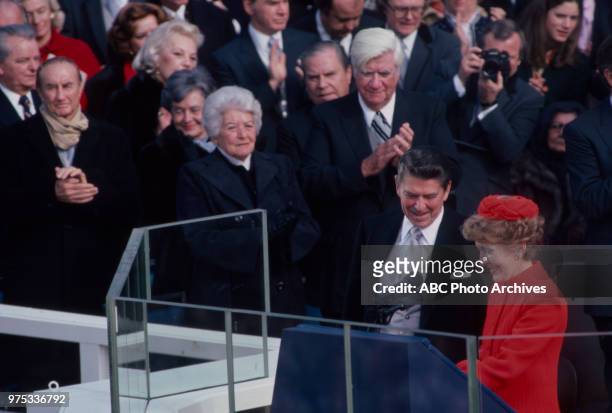 Washington, DC Strom Thurmond, Tip O'Neill, Ronald Reagan, Nancy Reagan at Reagan's first inauguration, United States Capitol in Washington, DC,...