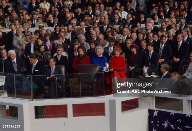Washington, DC Tip O'Neill, Ronald Reagan, George HW Bush, Barbara Bush, Nancy Reagan, Jimmy Carter, Walter Mondale, Reagan speaking at Reagan's...