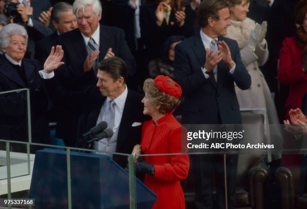 Washington, DC Tip O'Neill, George HW Bush, Ronald Reagan, Nancy Reagan at Reagan's first inauguration, United States Capitol in Washington, DC,...