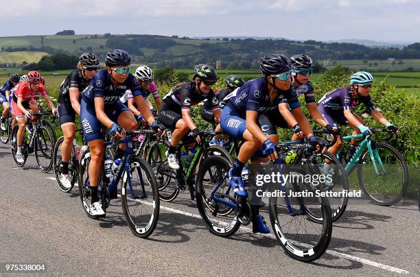 Barbara Guarischi of Italy and Team Virtu Cycling / Emilie Moberg of Norway and Team Virtu Cycling / Jelena Eric of Serbia and Team Cylance Pro...