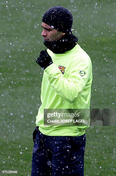 Barcelona's Mexican defender Rafa Marquez attends a training session at Ciutat Esportiva Joan Gamper in Barcelona, on March 8, 2010. AFP PHOTO /...