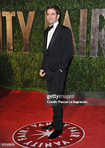 Actress Chris Pine arrives at the 2010 Vanity Fair Oscar Party hosted by Graydon Carter held at Sunset Tower on March 7, 2010 in West Hollywood,...