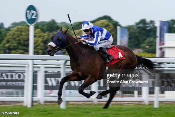 Jim Crowley riding Pivoine win The George Lindon-Travers Memorial Handicap Stakes at Sandown Park Racecourse on June 15, 2018 in Esher, United...