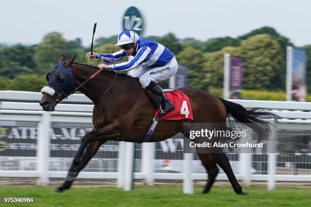 Jim Crowley riding Pivoine win The George Lindon-Travers Memorial Handicap Stakes at Sandown Park Racecourse on June 15, 2018 in Esher, United...