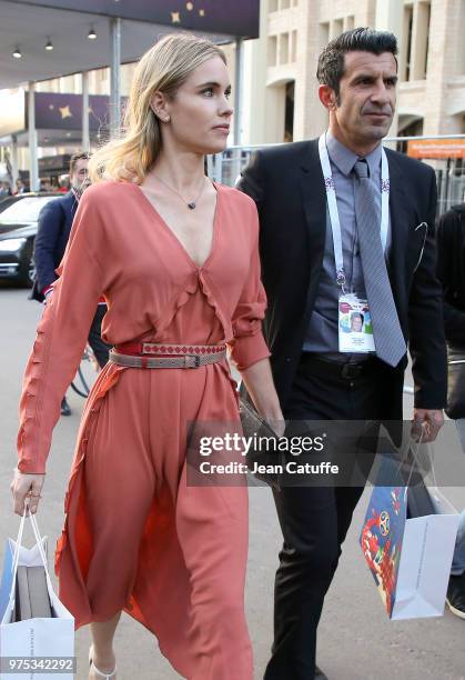 Luis Figo and his wife Helen Svedin following the 2018 FIFA World Cup Russia group A match between Russia and Saudi Arabia at Luzhniki Stadium on...