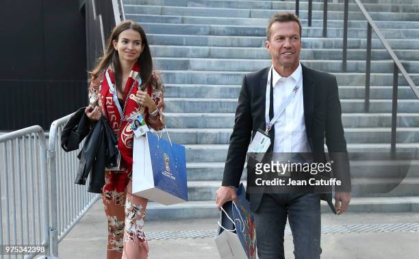 Lothar Matthaus ans his wife Anastasia Klimko following the 2018 FIFA World Cup Russia group A match between Russia and Saudi Arabia at Luzhniki...