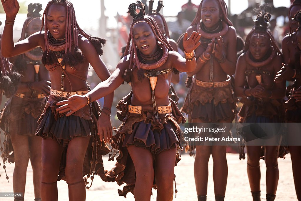 Himba Tribe Girls and Young Women Dancing, Namibia