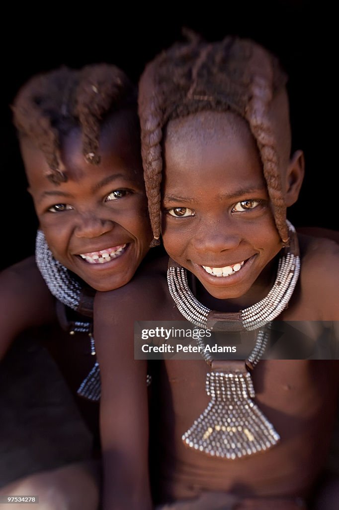 Happy Himba girls, Kaokoland, Namibia, Africa