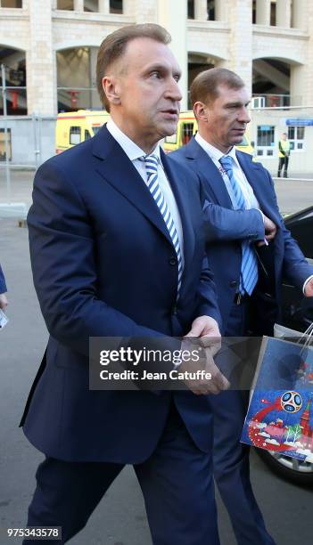 First Deputy Prime Minister of Russia Igor Shuvalov following the 2018 FIFA World Cup Russia group A match between Russia and Saudi Arabia at...