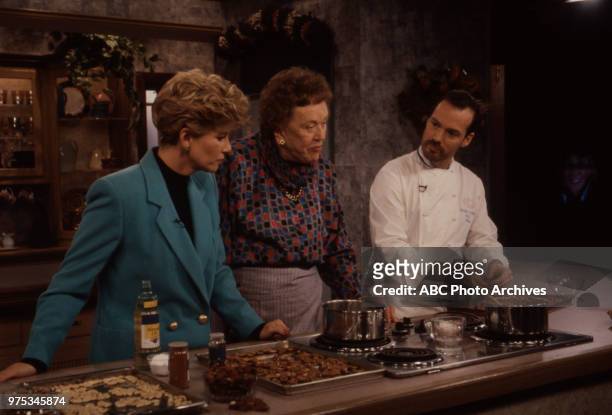 Joan Lunden, Julia Child cooking on 'Good Morning America'.