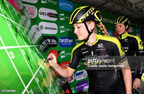 Start / Podium / Gracie Elvin of Australia and Team Mitchelton-Scott / during the 5th OVO Energy Women's Tour 2018, Stage 3 a 151km stage from...