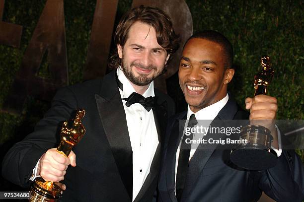 Writer Mark Boal and actor Anthony Mackie arrive at the 2010 Vanity Fair Oscar Party hosted by Graydon Carter held at Sunset Tower on March 7, 2010...