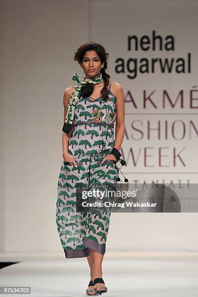 Model walks the runway in an Neha Agarwal design at the Lakme India Fashion Week Day 4 held at Grand Hyatt Hotel on March 8, 2010 in Mumbai, India.