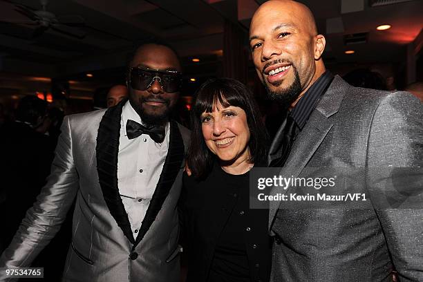 Will.i.am, Lisa Robinson and Common attends the 2010 Vanity Fair Oscar Party hosted by Graydon Carter at the Sunset Tower Hotel on March 7, 2010 in...