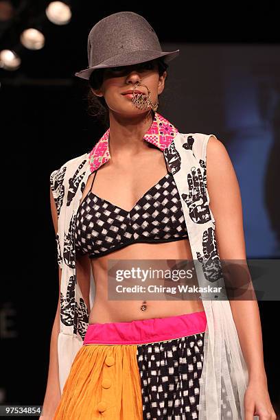 Model walks the runway in an Masaba design at the Lakme India Fashion Week Day 4 held at Grand Hyatt Hotel on March 8, 2010 in Mumbai, India.