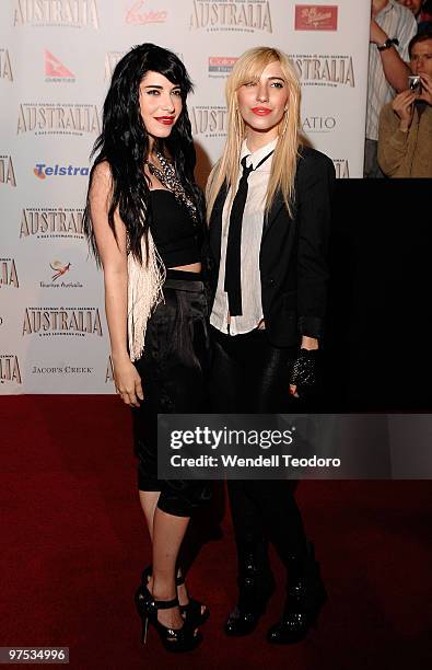 Jess Origlasso and Lisa Origlasso of The Veronicas arrive for the world premiere of "Australia" at the George Street Greater Union Cinemas on...