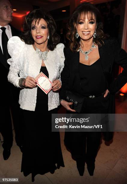 Actress Joan Collins and author Jackie Collins attend the 2010 Vanity Fair Oscar Party hosted by Graydon Carter at the Sunset Tower Hotel on March 7,...