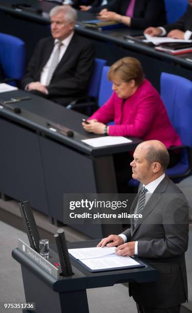 May 2018, Germany, Berlin: German Minister of Finance, Olaf Scholz of the Social Democratic Party , speaking at the plenary meeting of the German...