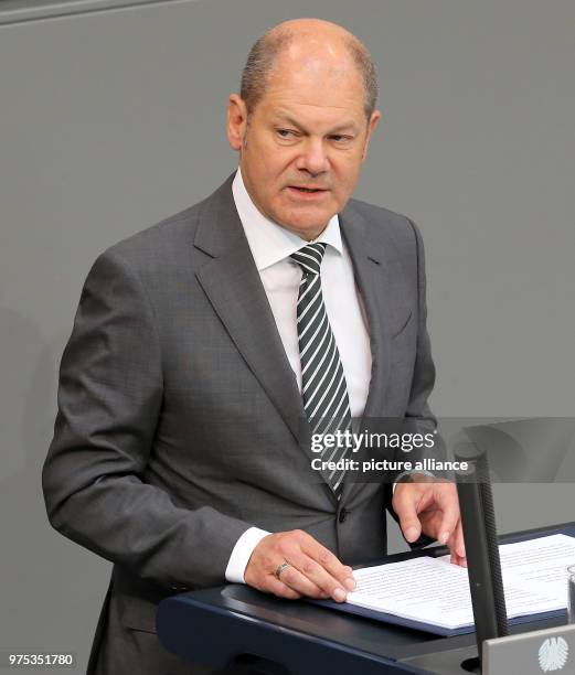 May 2018, Germany, Berlin: German Minister of Finance, Olaf Scholz of the Social Democratic Party , speaking at the plenary meeting of the German...