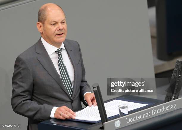 May 2018, Germany, Berlin: German Minister of Finance, Olaf Scholz of the Social Democratic Party , speaking at the plenary meeting of the German...