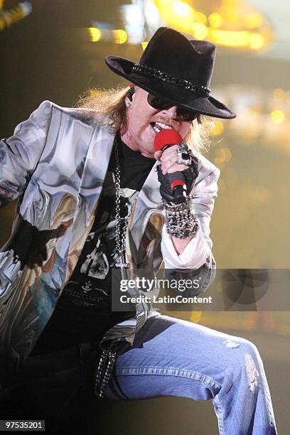 Axl Rose ,of the US band Gun's Roses, performs during their concert part of the Chinese Democracy Tour at the Mane Garrincha Stadium on March 7, 2010...