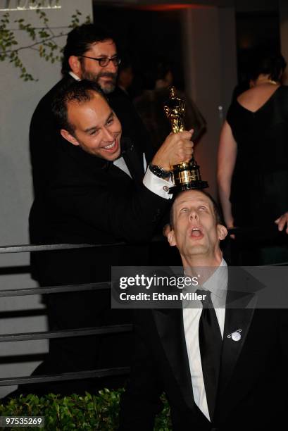 Producer Jonas Rivera and writer/director Pete Docter arrive at the 2010 Vanity Fair Oscar Party hosted by Graydon Carter held at Sunset Tower on...