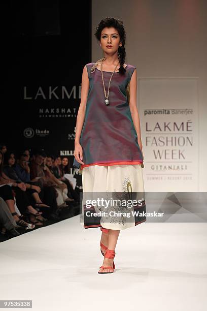 Model walks the runway in an Paromita Banerjee design at the Lakme India Fashion Week Day 4 held at Grand Hyatt Hotel on March 8, 2010 in Mumbai,...