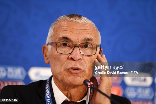Hector Cuper, Head coach of Egypt speaks during the press conference after the 2018 FIFA World Cup Russia group A match between Egypt and Uruguay at...