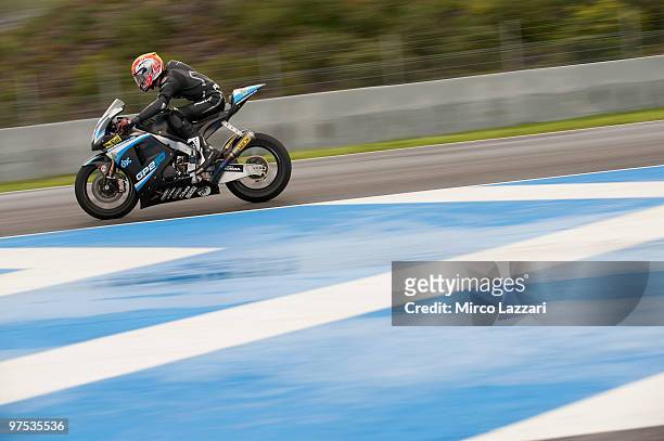 Alex De Angelis of San Marino and Scot Racing Team heads down a straight during the first day of testing at Circuito de Jerez on March 6, 2010 in...