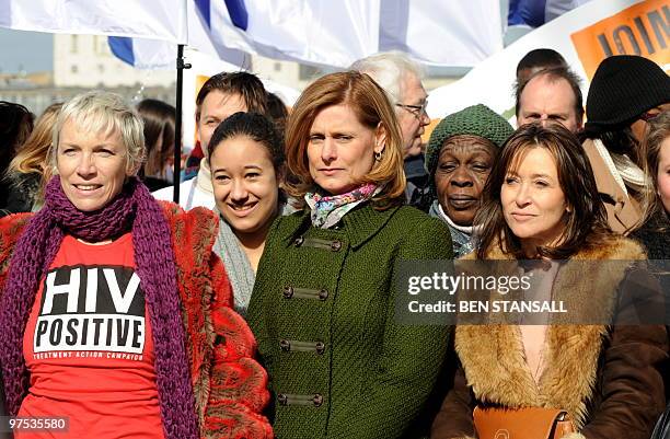 British singer Annie Lennox , Sarah Brown, wife of British Prime Minister Gordon Brown and British actress Cherie Lunghi attend a march to mark...