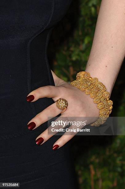 Actress Kat Dennings arrives at the 2010 Vanity Fair Oscar Party hosted by Graydon Carter held at Sunset Tower on March 7, 2010 in West Hollywood,...