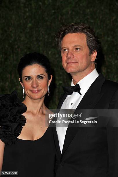 Livia Giuggioli and actor Colin Firth arrive at the 2010 Vanity Fair Oscar Party hosted by Graydon Carter held at Sunset Tower on March 7, 2010 in...