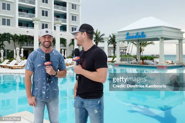 Host Cody Alan interviews Dustin Lynch at Sandals Royal Bahamian during CMT Story Behind the Songs LIV+ Weekend with Jason Aldean and Dustin Lynch on...
