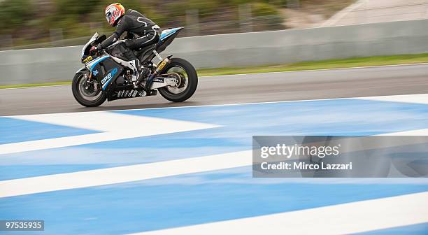 Alex De Angelis of San Marino and Scot Racing Team heads down a straight during the first day of testing at Circuito de Jerez on March 6, 2010 in...