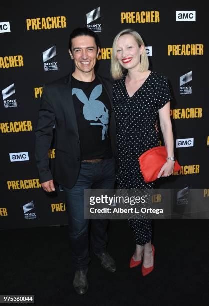 Actor Adam Croasdell and guest arrive for the Premiere Of AMC's "Preacher" Season 3 held at The Hearth and Hound on June 14, 2018 in Los Angeles,...