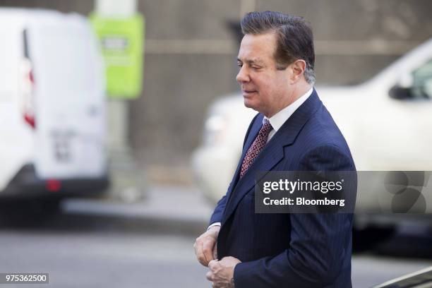 Paul Manafort, former campaign manager for Donald Trump, arrives at federal court in Washington, D.C., U.S., on Friday, June 15, 2018. Manafort was...
