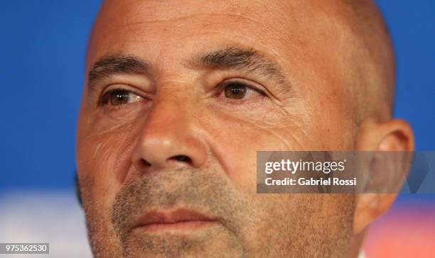 Jorge Sampaoli of Argentina looks on during a press conference at Spartak Stadium on June 15, 2018 in Bronnitsy, Russia.