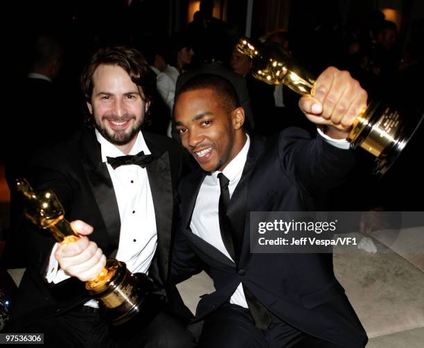 Screenwriter Mark Boal and actor Anthony Mackie attend the 2010 Vanity Fair Oscar Party hosted by Graydon Carter at the Sunset Tower Hotel on March...