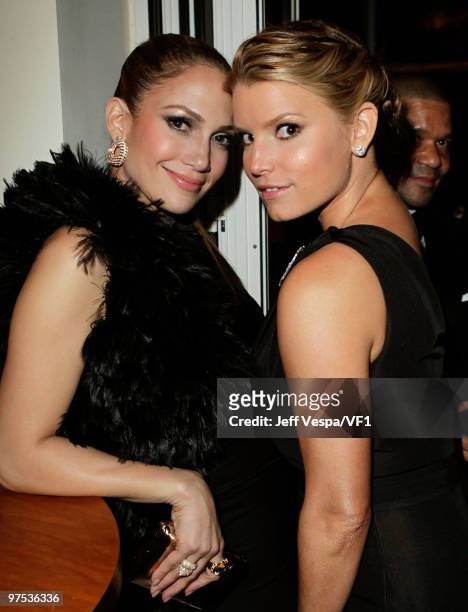 Singers Jennifer Lopez and Jessica Simpson attend the 2010 Vanity Fair Oscar Party hosted by Graydon Carter at the Sunset Tower Hotel on March 7,...