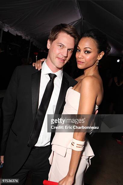 Keith Britton and Zoe Saldana at 20th Century Fox - Fox Searchlight Pictures Oscar Party on March 07, 2010 at Boulevard 3 in Hollywood, California.
