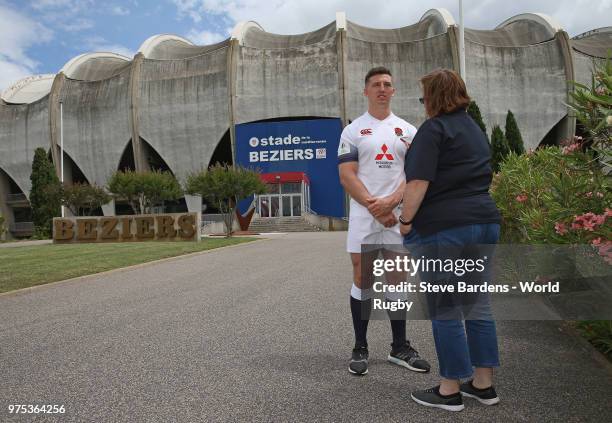 The England U20 rugby captain Ben Curry talks to the media during the World Rugby via Getty Images U20 Championship Final Captain's photo call at the...