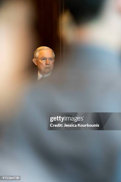 Attorney General Jeff Sessions delivers remarks on immigration and law enforcement actions on at Lackawanna College June 15, 2018 in Scranton,...