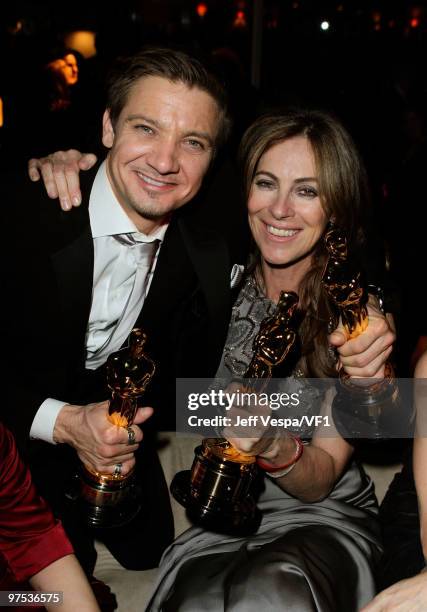 Actor Jeremy Renner and director Kathryn Bigelow attend the 2010 Vanity Fair Oscar Party hosted by Graydon Carter at the Sunset Tower Hotel on March...