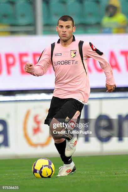 Antonio Nocerino of Palermo in action during the Serie A match between US Citta di Palermo and AS Livorno Calcio at Stadio Renzo Barbera on March 7,...