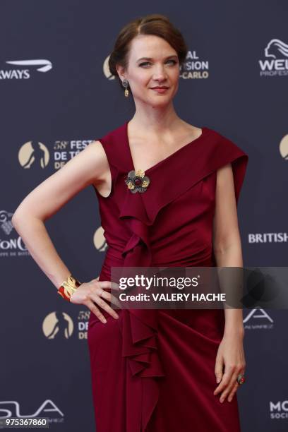 French actress Odile Vuillemin poses during the opening of the 58th Monte-Carlo Television Festival on June 15, 2018 in Monaco.