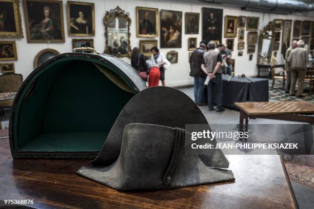 This picture taken on June 14, 2018 in Lyon, southern France, shows the hat allegedly attributed to Emperor Napoleon I. - This hat would have been...