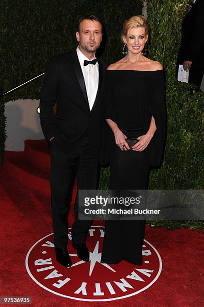 Musician Tim McGraw and singer Faith Hill arrive at the 2010 Vanity Fair Oscar Party hosted by Graydon Carter held at Sunset Tower on March 7, 2010...